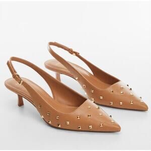 MANGO Studded Kitten Heel Slingback Pumps NWT